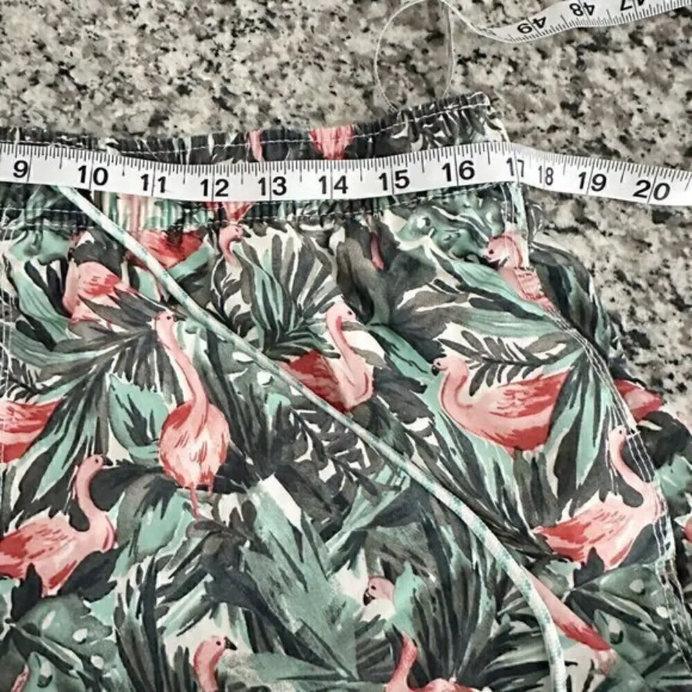 Goodfellow & Co Tropical Flamingo Print Above Knee Swim Trunks‎ Green Size Large
